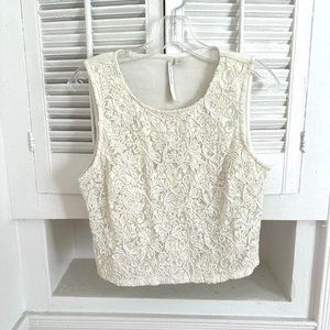 LAUREN CONRAD White Sleeveless Floral Embroidered Top, Size M